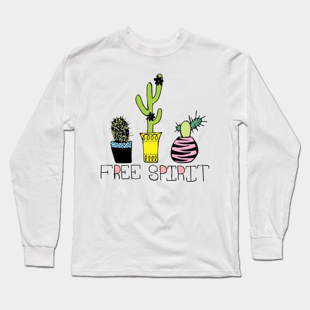 Free Spirit with Cactus Long Sleeve T-Shirt by russodesign